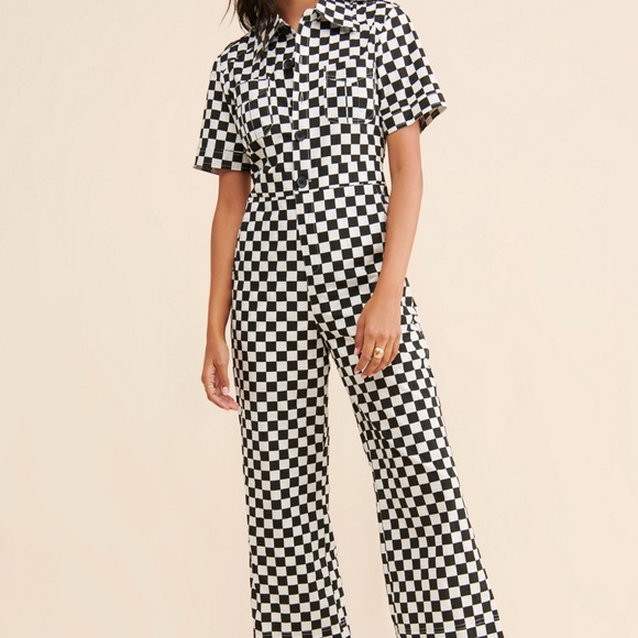Saint Geraldine Black and White Checkered Wide Leg Jumpsuit - Picture 1 of 4